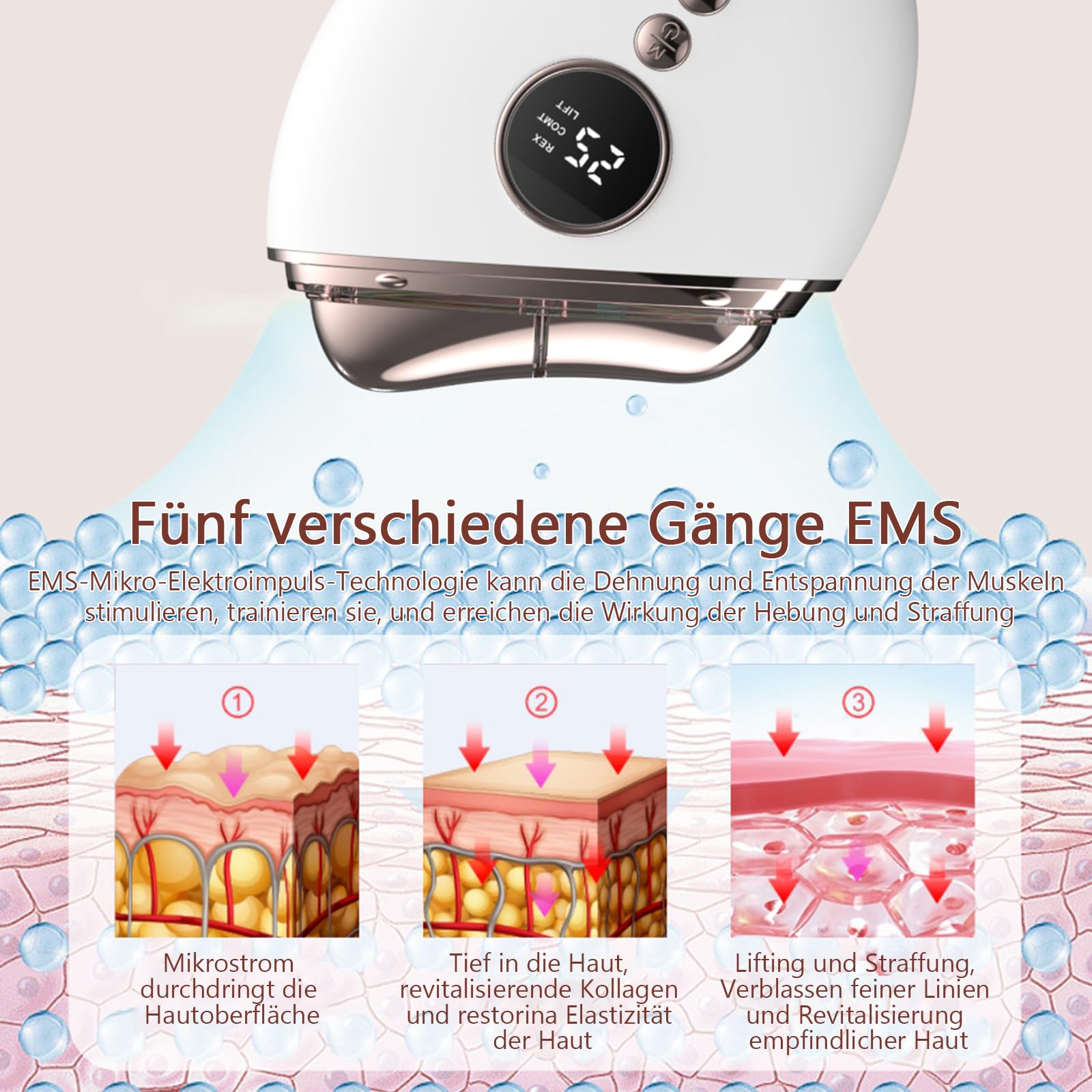 EMS Gua Sha Elektrisch, Gesichtsmassagegerät mit Wärme & Vibration & LED Blau/Grün/Rot Farbe Licht Therapie, 5 Modi Face Massager Gerät Gegen Für Gesicht Hals Anti Falten, Anti Aging, Face Lifting