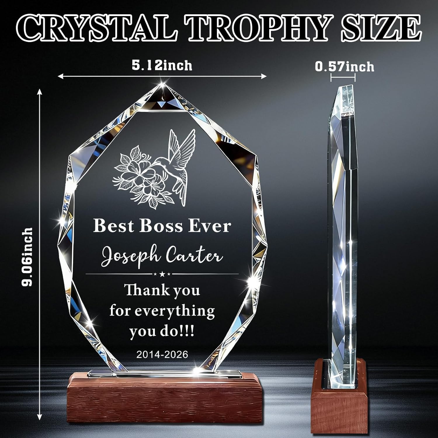 Custom Crystal Award Trophy - Personalized Trophy with Logo Text & Employee Name, Engraved Award for Corporate Recognition, Years of Service, Employee of Year Awards, Employee Appreciation Gifts