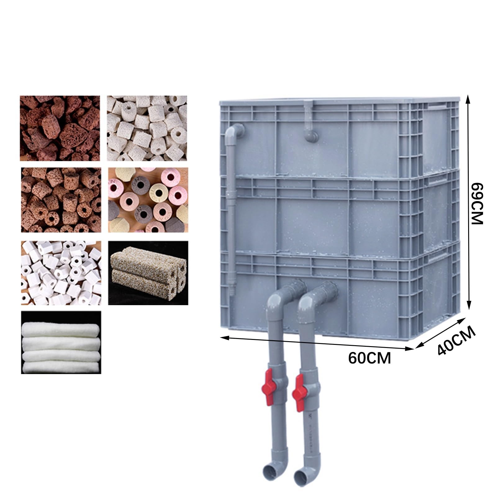 Caja de Volumen Agua Externa PE | Múltiples tamaños: for el ciclo del agua del estanque de peces(23.62x15.75x27.17in/60x40x69CM)