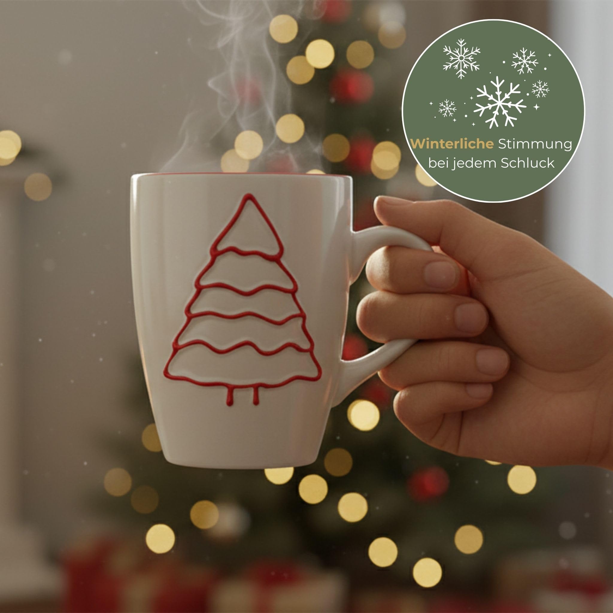 Schöne Weihnachtstassen im 36 Stk. Karton - Große 300 ml Weihnachtsmotiv Kaffee-Tassen in rot, weiß