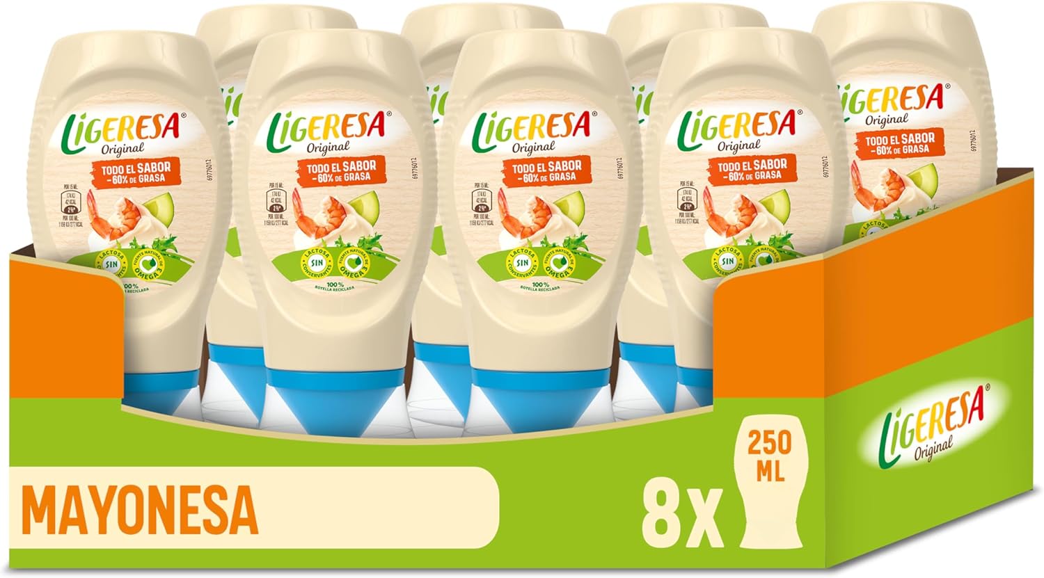 8 botes de salsa Ligeresa Bocabajo 60% menos de grasa por 10,09€ (en compra recurrente)