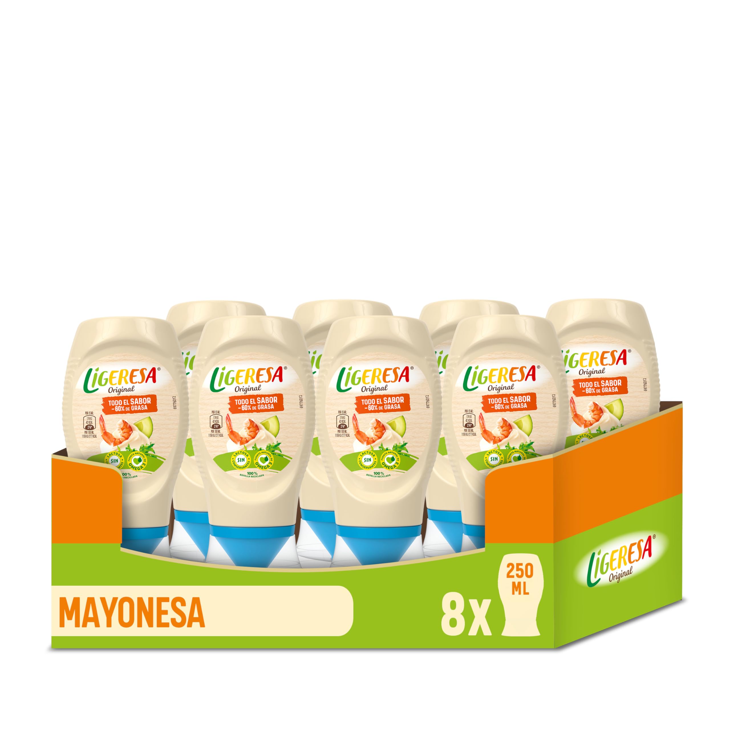 Ligeresa Salsa Bocabajo 60% menos de grasa Original Apta para vegetarianos 250mlx8