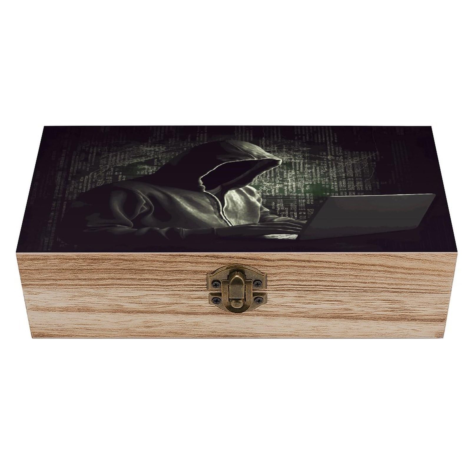Btcowzrv Style Hacker2 Wooden Storage Box, Keepsake Box With Hinged And Retro Lock, Wood Jewelry Organizer For Photos & Mementos And Home Decor