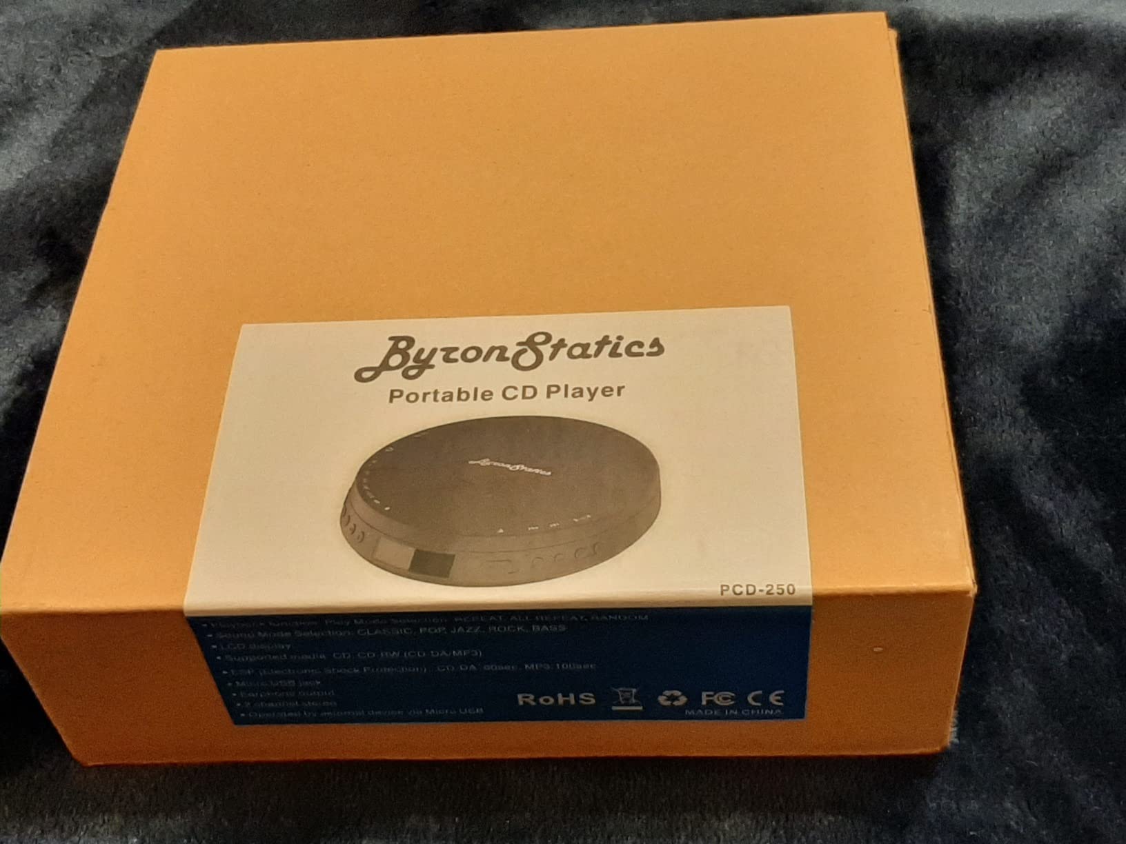 BYRONSTATICS Portable CD Player With Anti-Skip - Personal Compact Disc Walkman, Uses AA Batteries (PCD250)