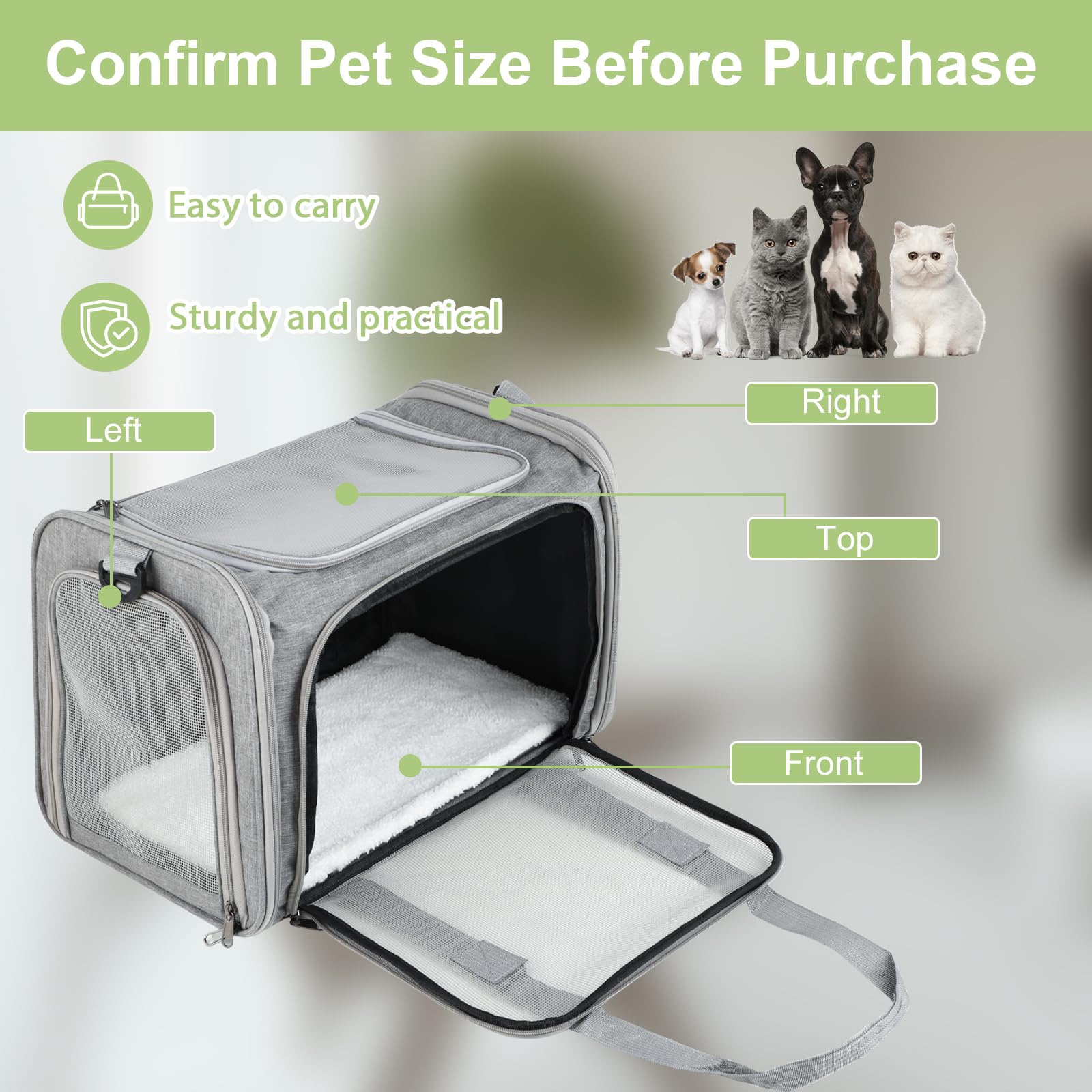 Sac Transport Chat Pliable – Cage Chat Respirante – Caisse de Transport Chat Léger pour Voyages/Voiture (Gris)