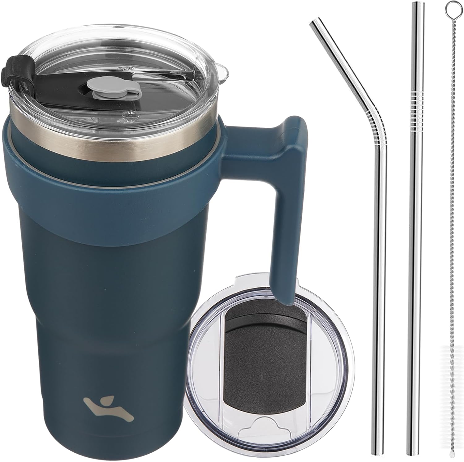 Konokyo 20 oz Tumbler with Handle and 2 Straw 2 Lid, Insulated Water Bottle Stainless Steel Vacuum Cup Reusable Travel Mug, Navy Blue