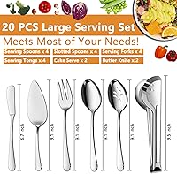 Vista 2 de BEWOS Serving Utensils, 20-Piece Large Serving set, Serving Spoons, Slotted Spoons, Serving Tongs & Forks, Cake Server, Butter Knife, Stainless