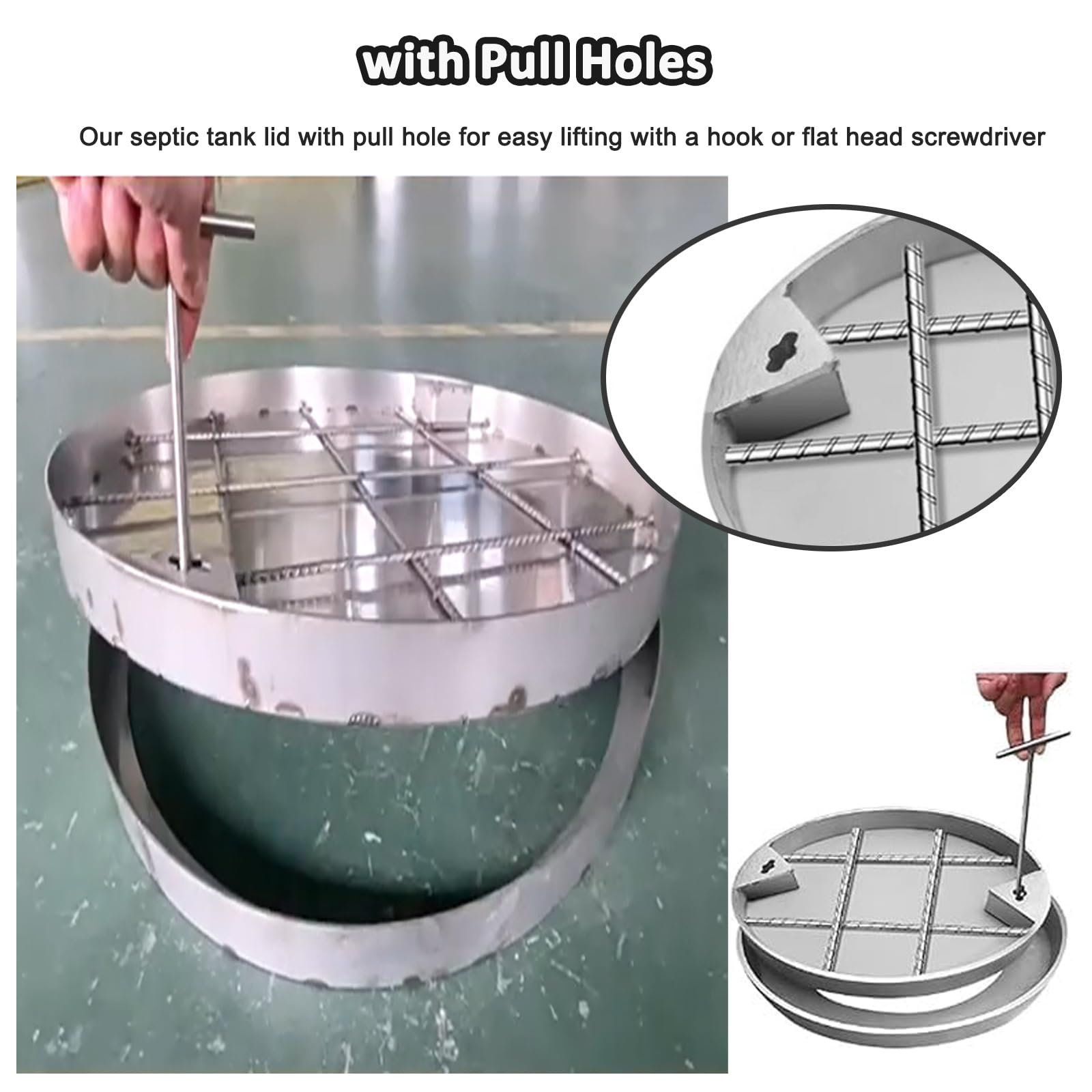 Coperchio per pozzetto di ispezione Nascosto in Acciaio Inox di Alta qualità - Coperchio Rotondo per pozzetto di ispezione Incassato con Strumenti di Apertura, Misure 300 mm/500 mm, Ideale p
