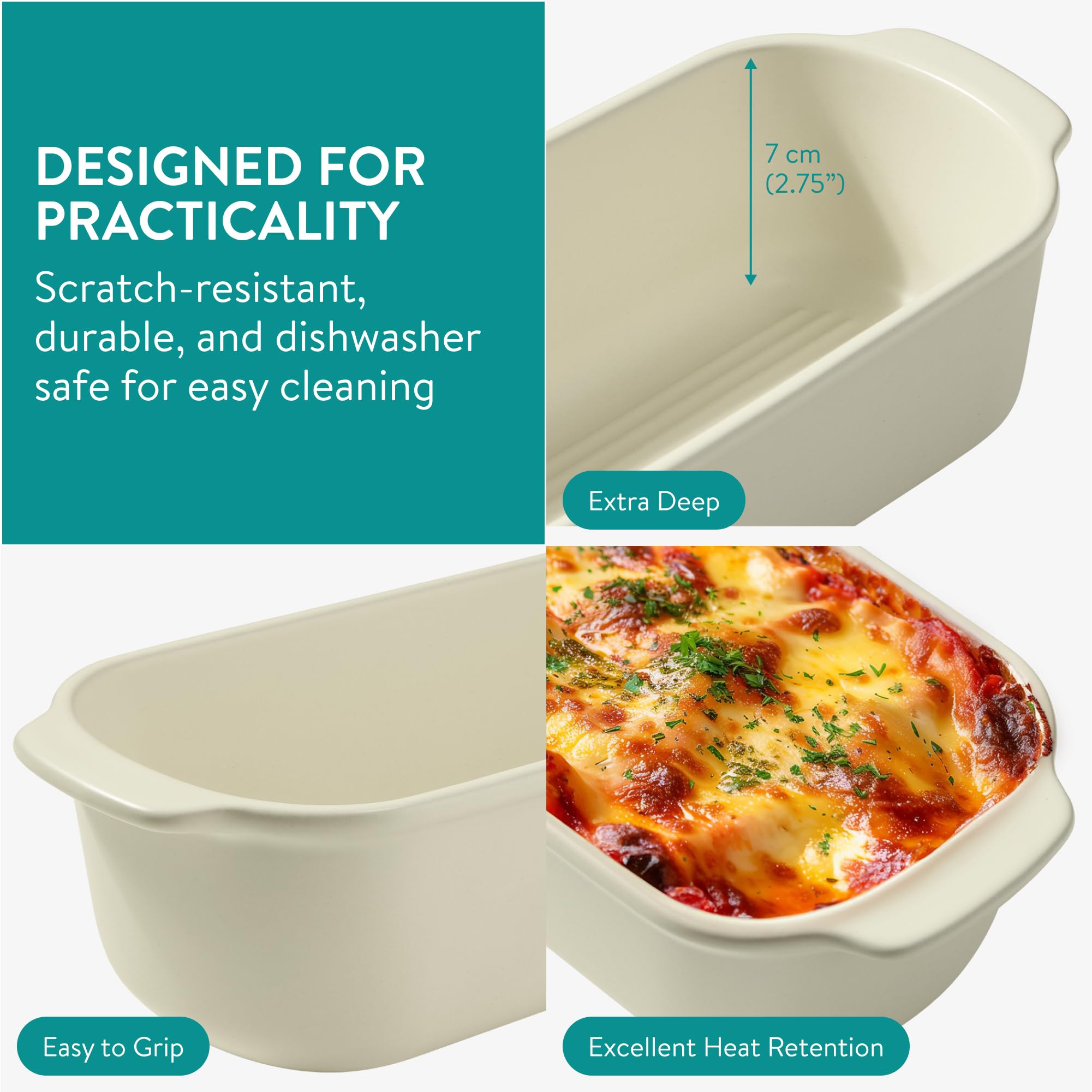 Navaris Loaf Dish with Lid, Ceramic Bakeware Tin for Baking Homemade Loaves, Stoneware Bread Pan for Oven - Image 3