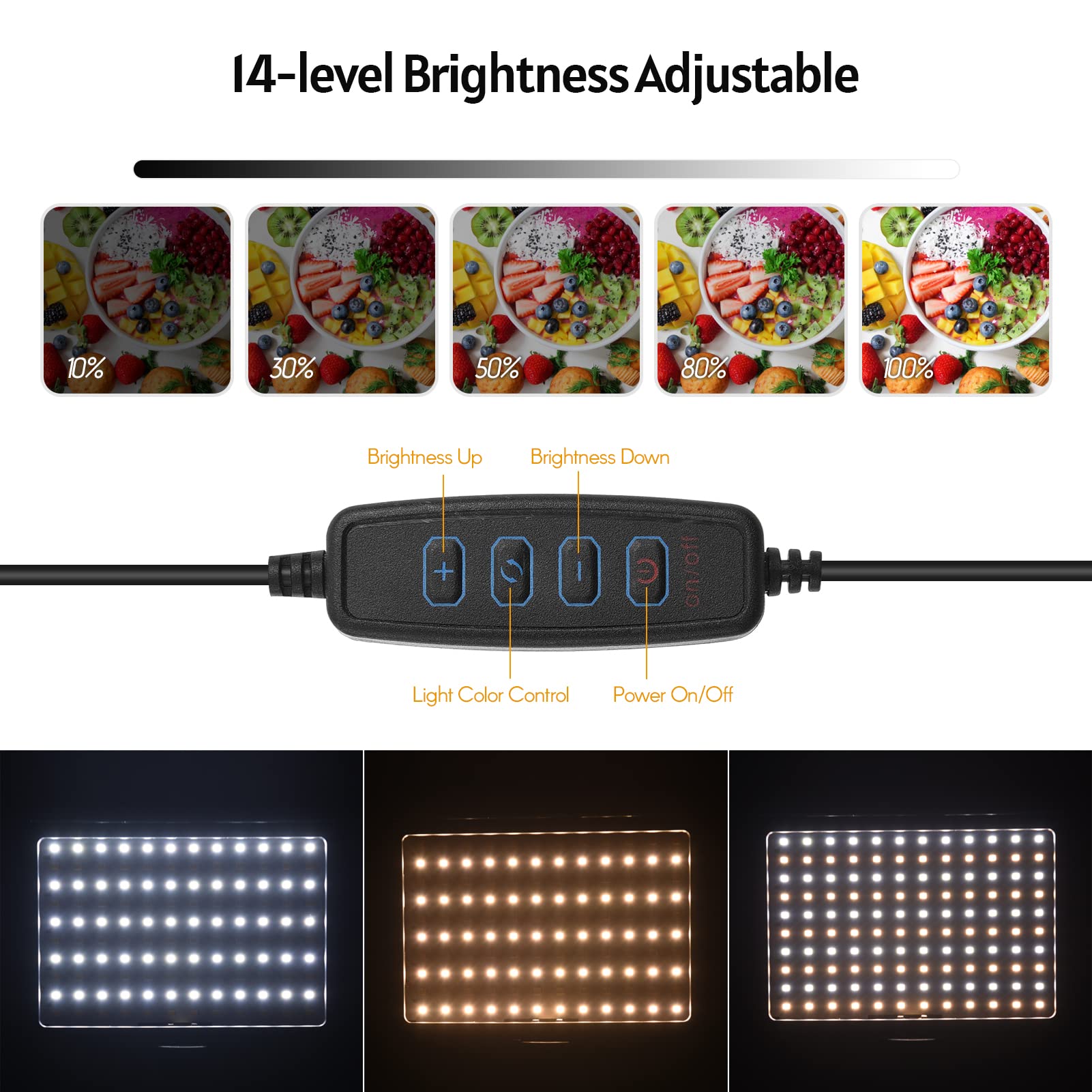 Namolit 3 szt. Ściemnialne światło wideo LED 3200K-5500K USB LED Video Light z uchwytem na statyw, 5 filtrów, potrójny montaż zimnej stopki do oświetlania wideokonferencji, YouTube, fotografia