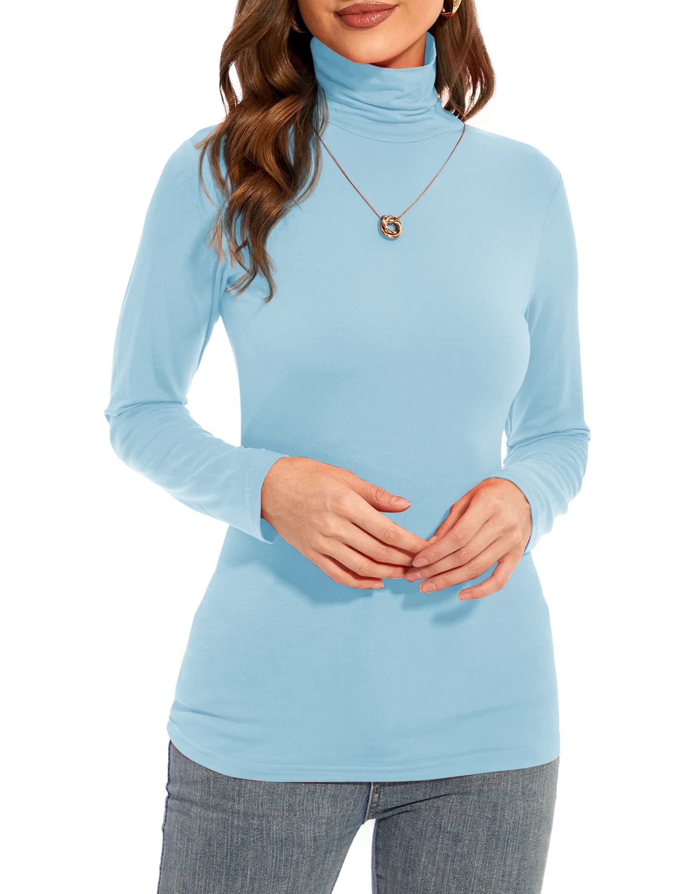 Womens Long Sleeve Turtleneck T-Shirts Casual Lightweight Slim Fit Cozy Base Layer Top