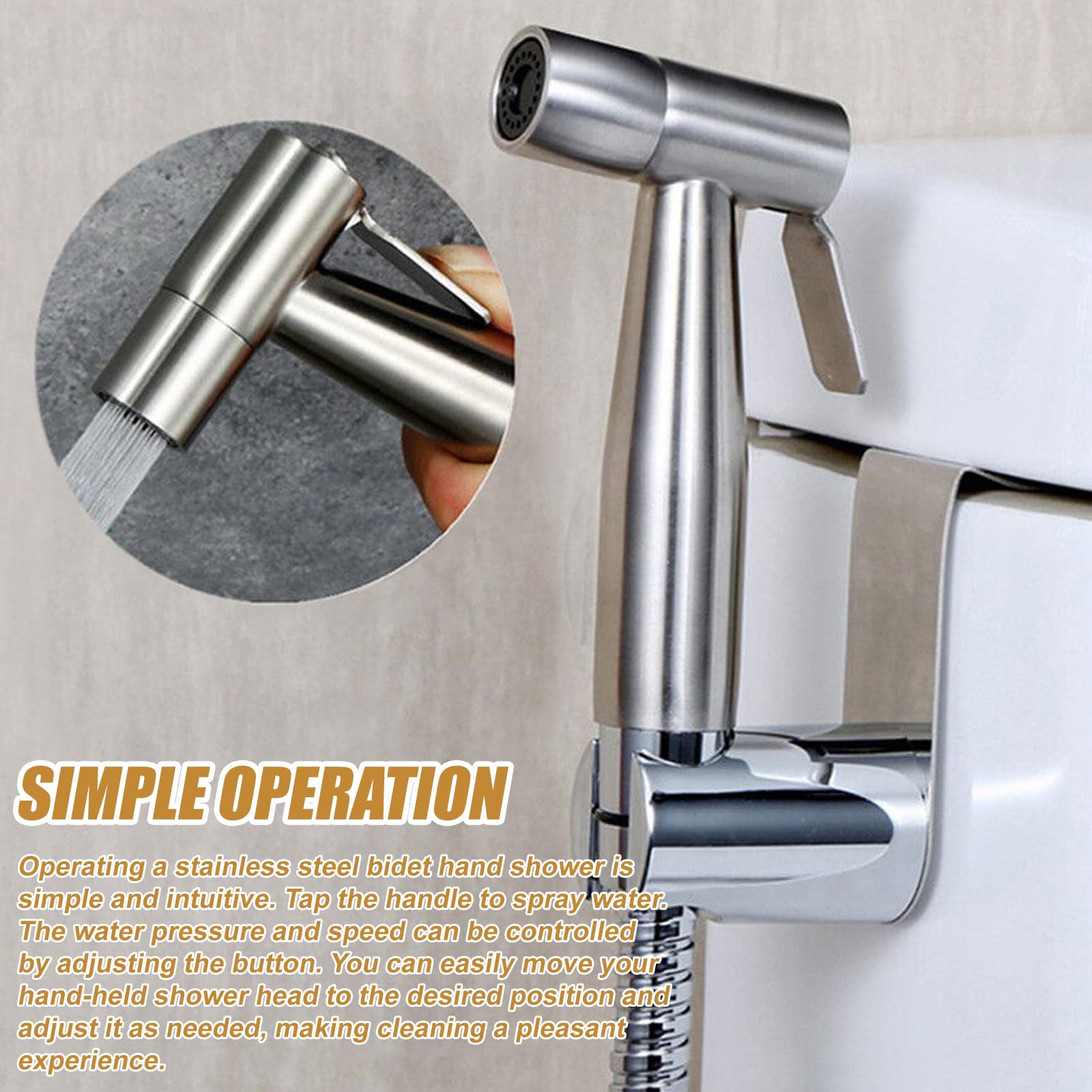 Bidet doccetta a mano in acciaio inox spruzzatore WC kit con erogatore tubo gancio