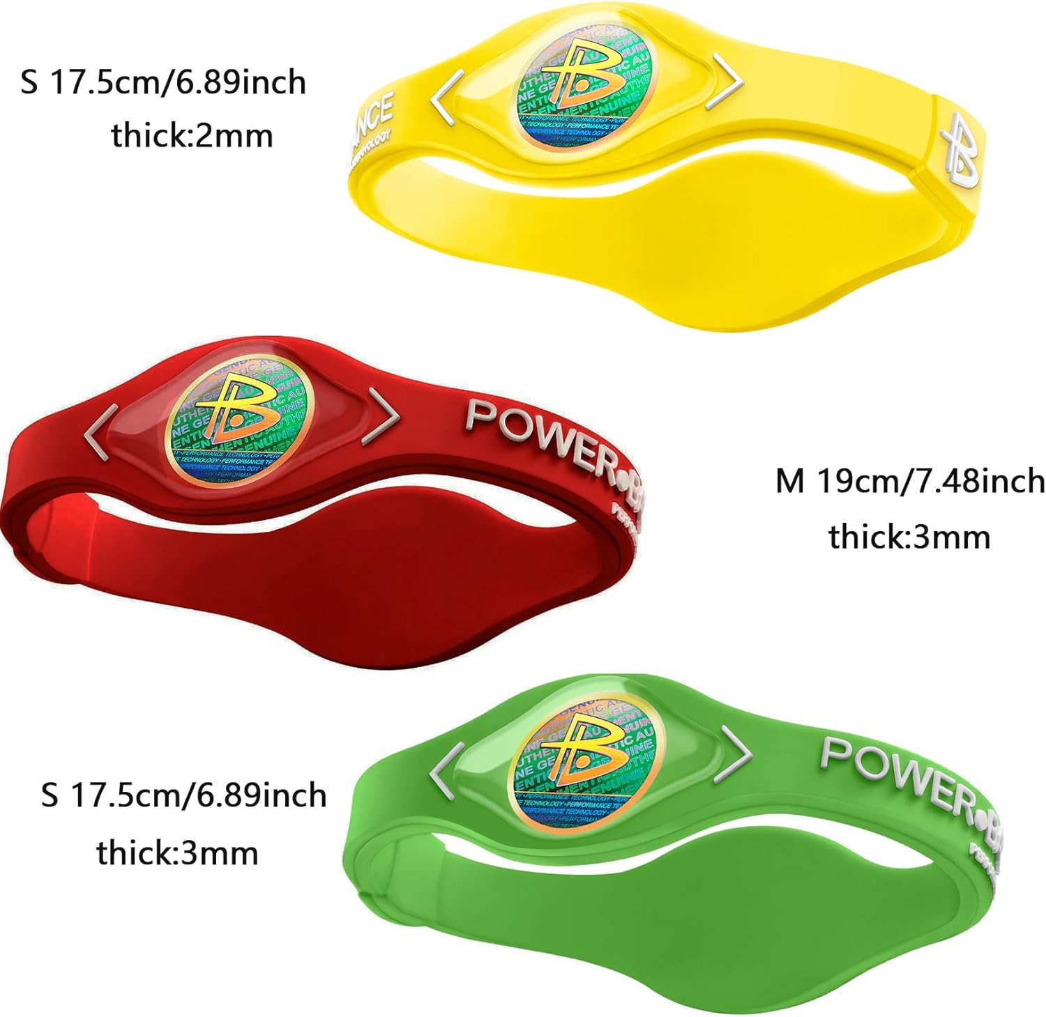 Power Balance The Original Genuine Performance Sports Wristband Bracelet, 3 Pack Bangles, Safe Waterproof Lightweight Durable, Size of S+S+M（S 17CM/M 19.0CM - Image 2