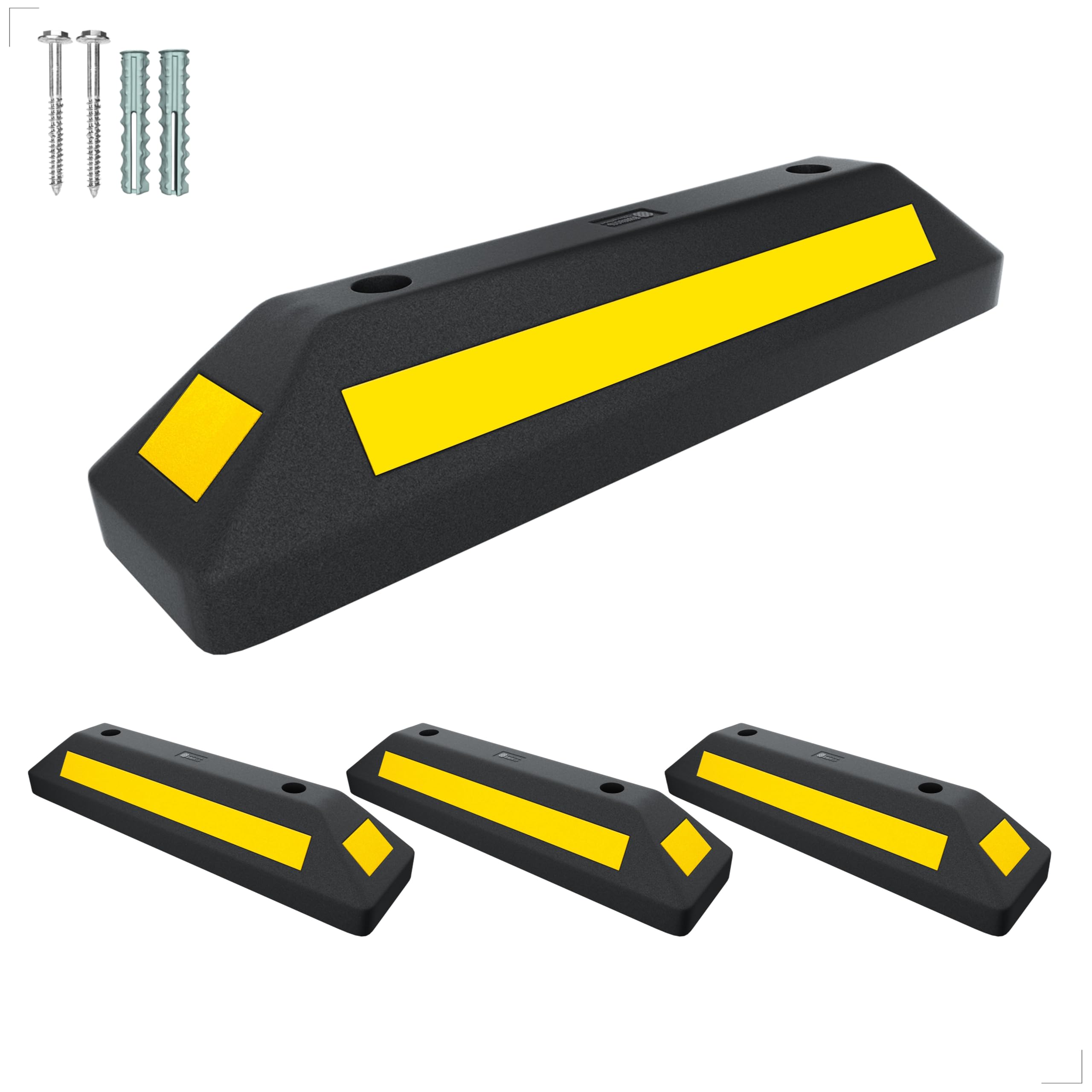 Berry Wheel Stopper 57CM - Heavy Duty Rubber Parking Blocks with Yellow Reflective Stripes | Durable PVC Car Wheel Stops for Garage, Driveway & Parking Lot Safety (4 Pcs)