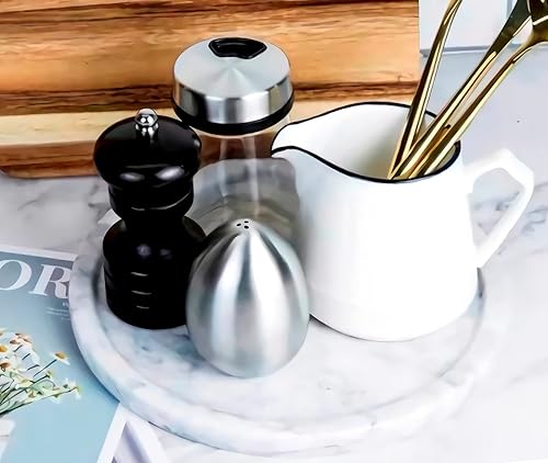 Miniatura 5 de Bandeja de mármol natural real, bandeja redonda de piedra decorativa, bandeja de mármol genuino para baño, cocina, tocador, celebración de joyas,