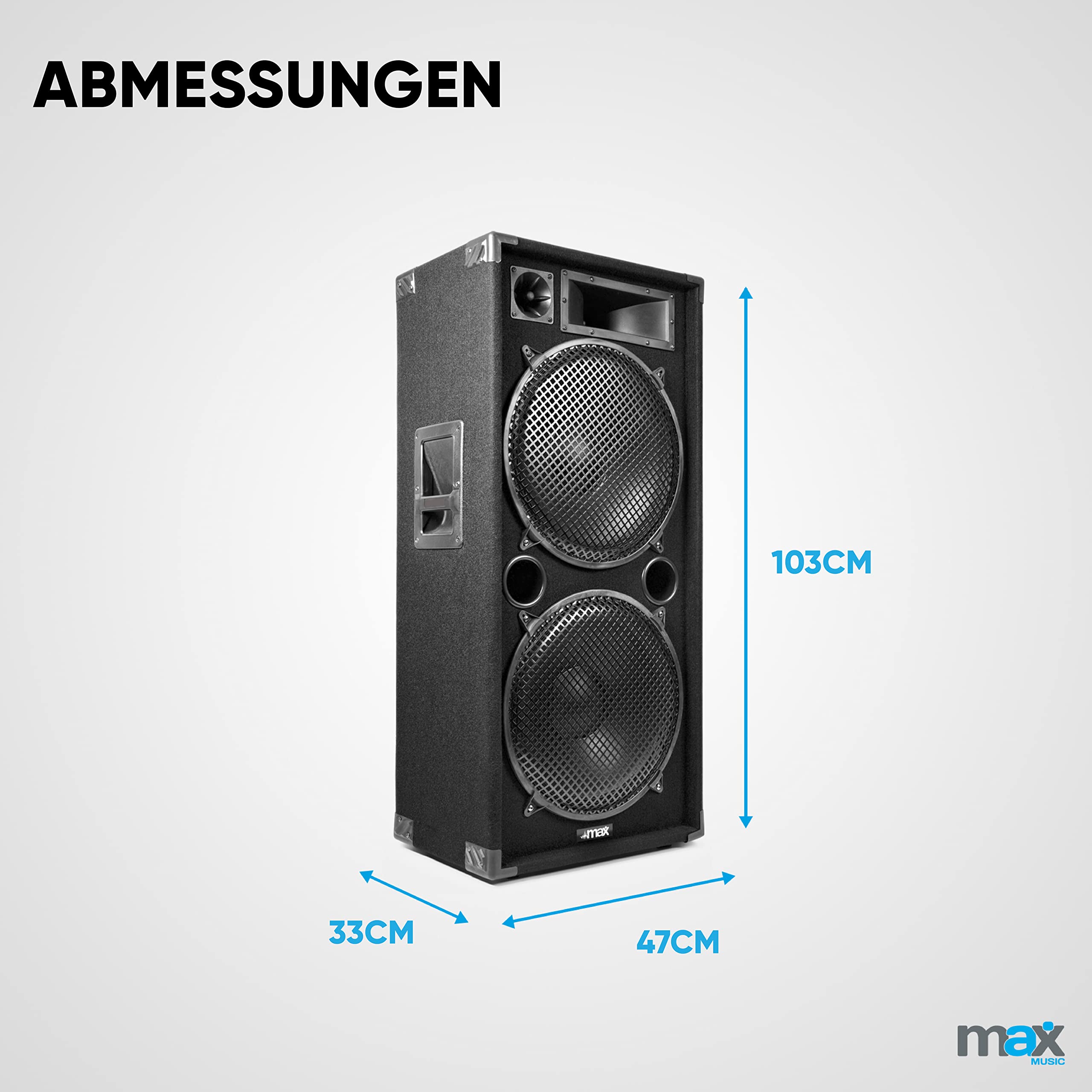 MAX MAX215 PA Lautsprecher passiv, Partylautsprecher Set, 4000 Watt Partyboxen Set mit Griffe, 2 x 15 Zoll Doppel-Tieftöner, Passiv, DJ Party Lautsprecher, Lautsprecherbox, Schwarz