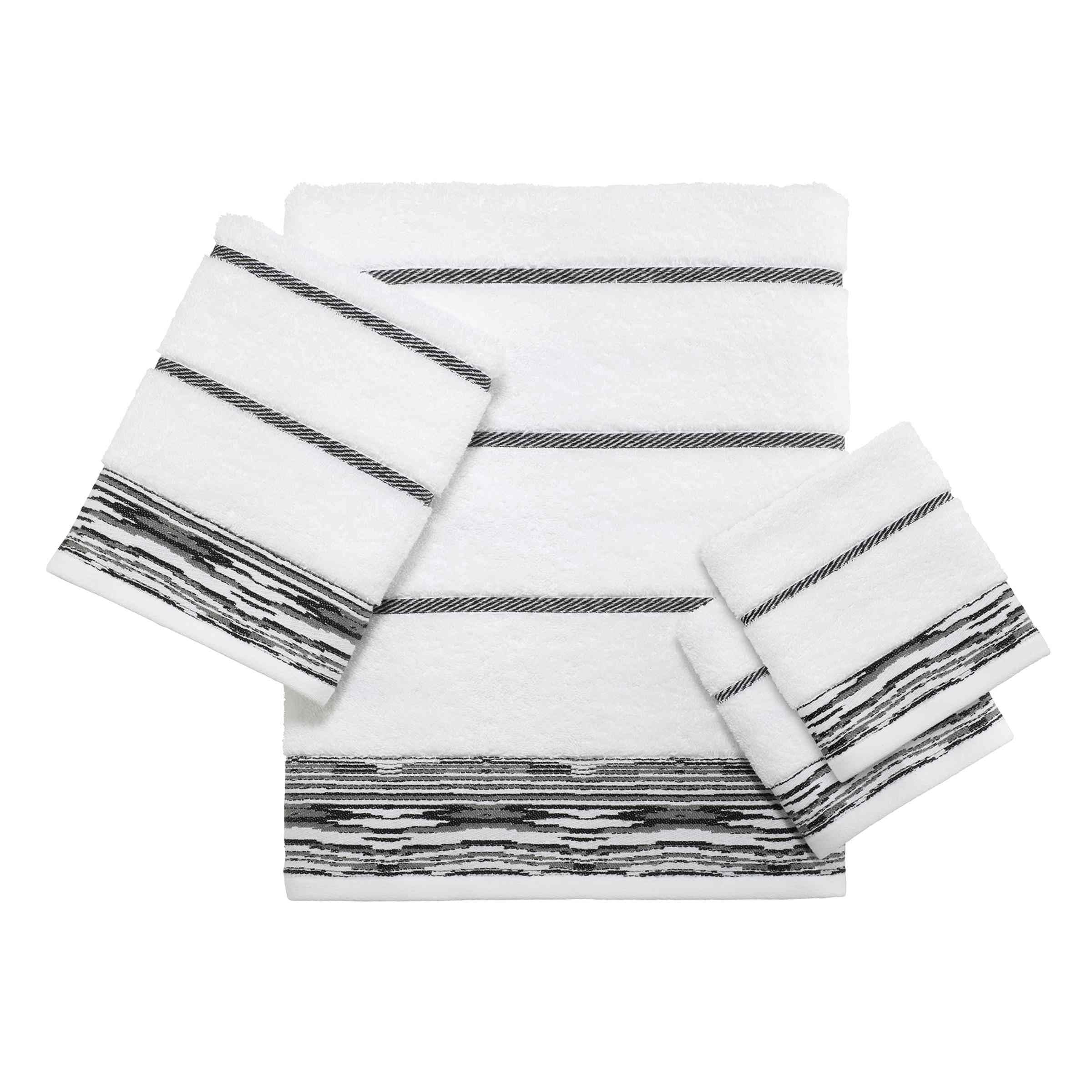 Nicole Miller - Towels, 4pc Soft & Absorbent Towel Set, Dorm Room Essentials (Syndey Collection, White/Black)