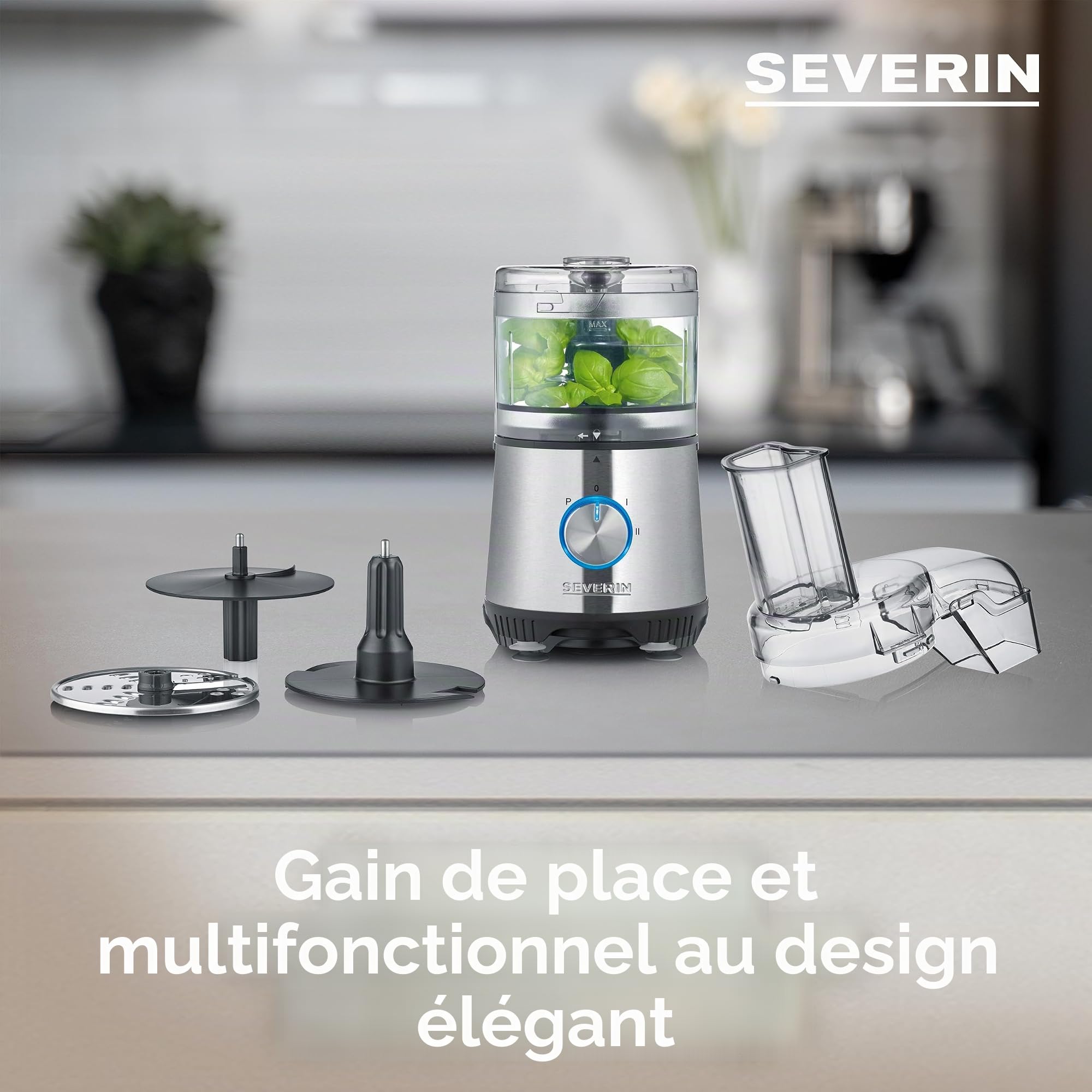 SEVERIN Hachoir multifonction, Avec disque émulsifiant, 400 W, KM 3865, Argent/Noir, 34.50