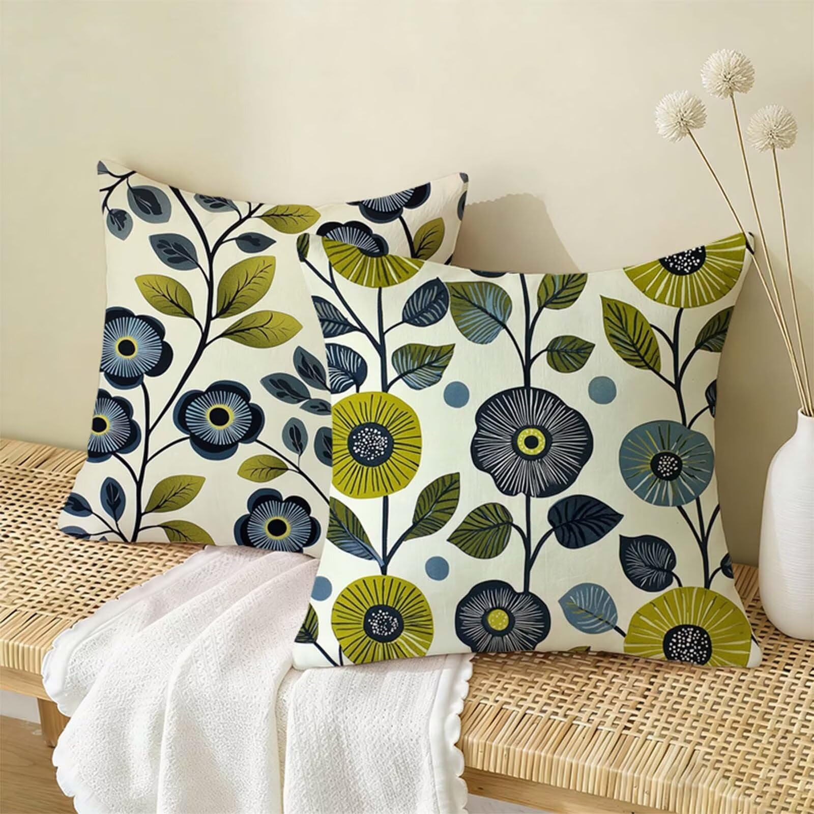 Fundas Cojines 80x80 Planta Juego de 2,Impermeable Exterior Funda Cojin Lino,Cómodo Transpirables,Antimanchas y Durable Funda de Cojines Flor Primavera Salón,Dormitorio Decoración Hogar Regalo X-300