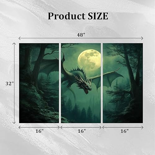 Miniatura 5 de JCFANGALLERY 3 Piece Canvas Wall Art Vintage Forest Dragon Dark Academia Fantasy Mystical Dragon Paintings Pictures abstract wall art for living