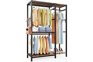 Free Standing Closet Organizer with Shelves and Garment Rack