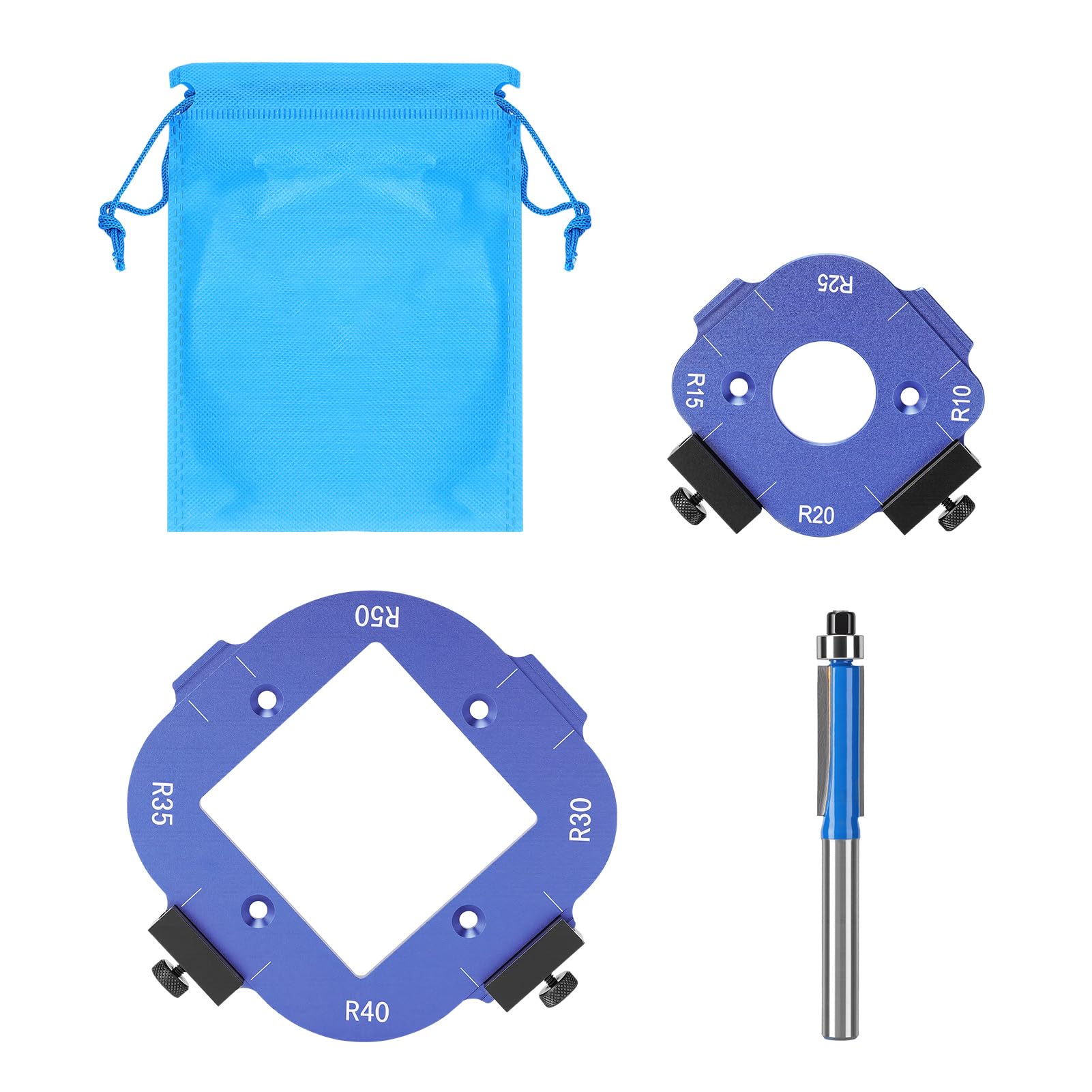 Radius Jig Router Templates, Aluminium Alloy Round Corner Radius Templates Woodworking Router with Router Bit and Storage Bag for Woodworking R10 R15 R20 R25 R30 R35 R40 R50 (Red)