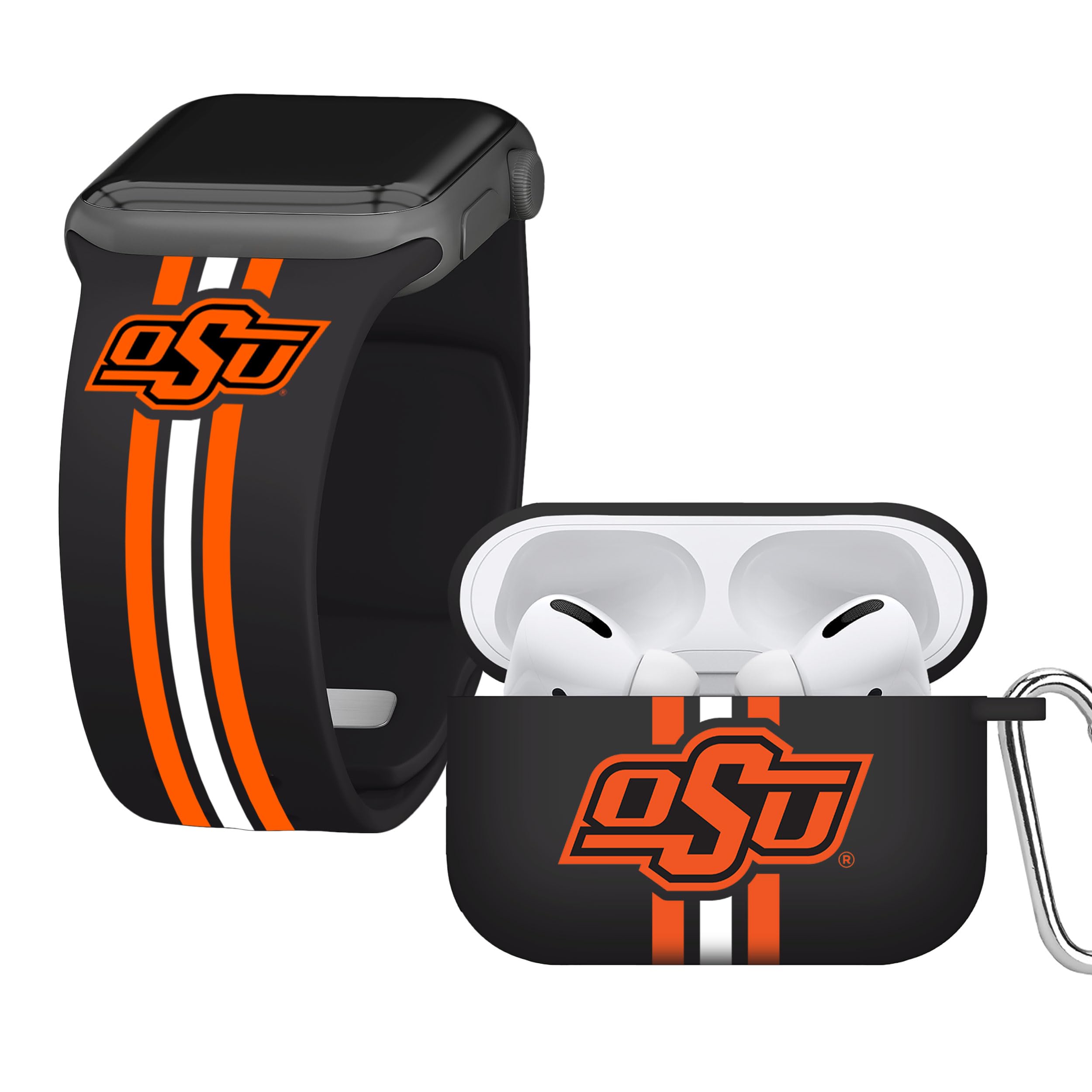 Affinity Bands Oklahoma State Cowboys HD Combo Package Compatible with Apple Watch and AirPods Pro (38/40/41mm Short Stripes)