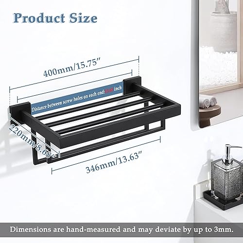 Miniatura 2 de Alise Toallero, toallero con barras de toalla dobles para baño y lavabo, 16 pulgadas, acero inoxidable SUS 304, soporte de torre de montaje en