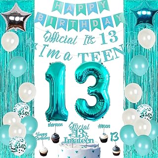 13th Birthday Party Decorations for Girls Teal - Happy 13th Birthday Decorations Include Banner Garland Cake Cupcake Topper Turquoise Fringe Curtain Number 13 Foil Balloon