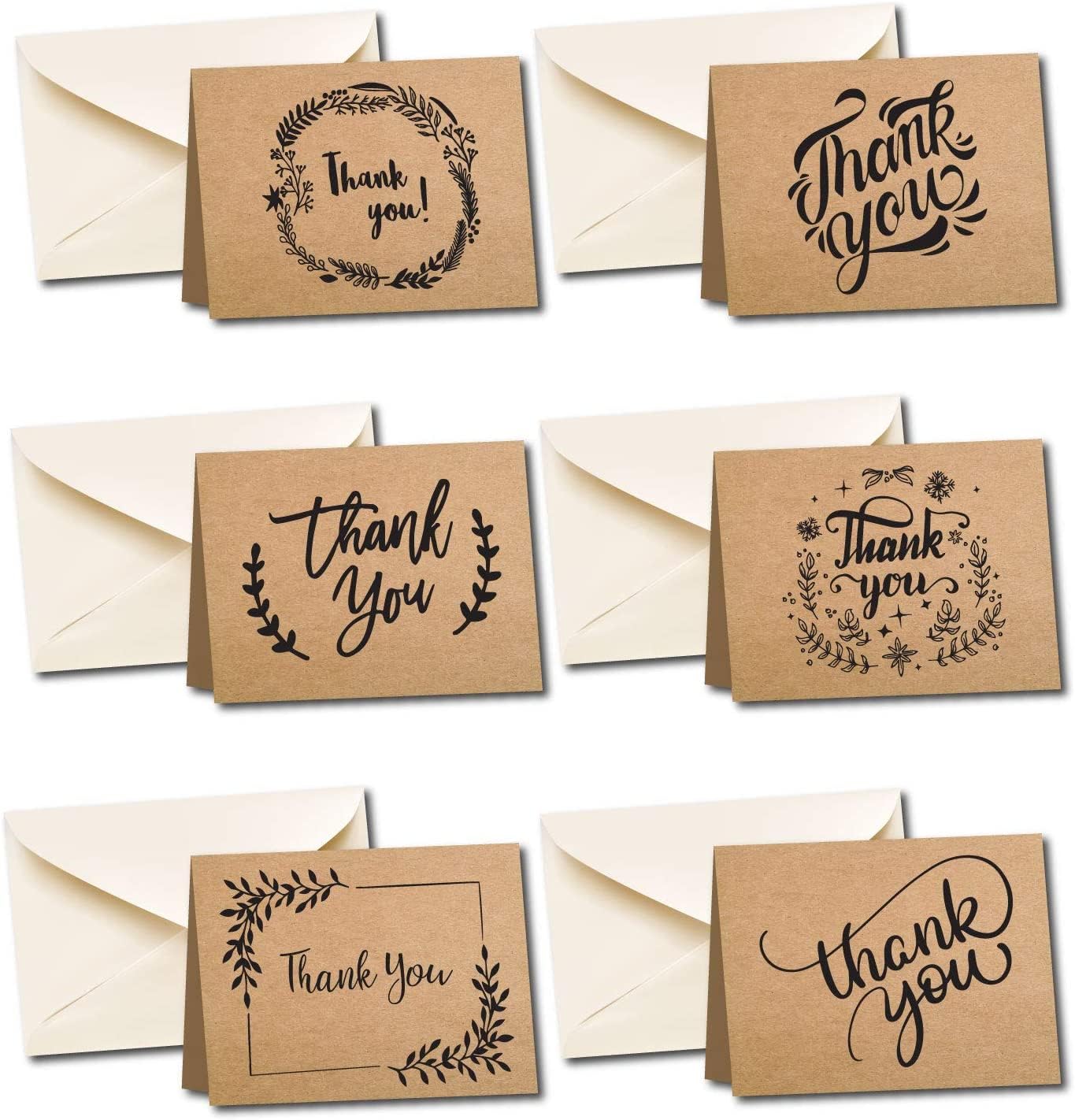 PALAAKK Thank You Kraft Cards, Blank Note Cards for Kids Multipack Greetings with Cream Paper Envelopes and Stickers