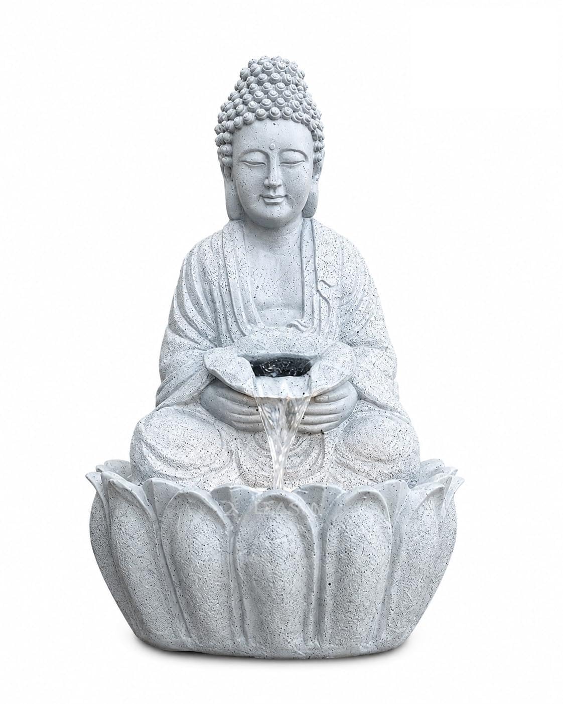 Kamal Buddha Water Fountain for Home Decor Tabletop Serenity Falls Indoor Waterfall Pump Fiberglass Vastu Decorative Showpiece for Living Room Office Desk & Meditation Room (22 inch)-image-28