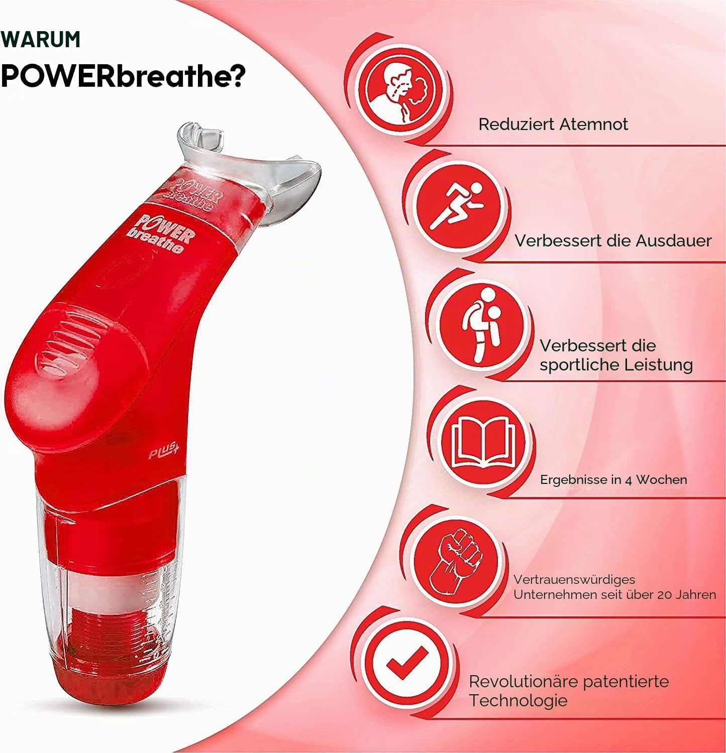 Powerbreathe Lungentrainer Plus starker Widerstand, schwarz