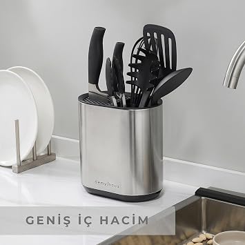 Paslanmaz Çelik Kaşıklık Bıçaklık | 2'si 1 Arada Mutfak Gereçleri Tutucu | 304 Çelik Dikey Düzenleyici | Mutfak Tezgahı | Mutfak Aletleri Dahil Değildir