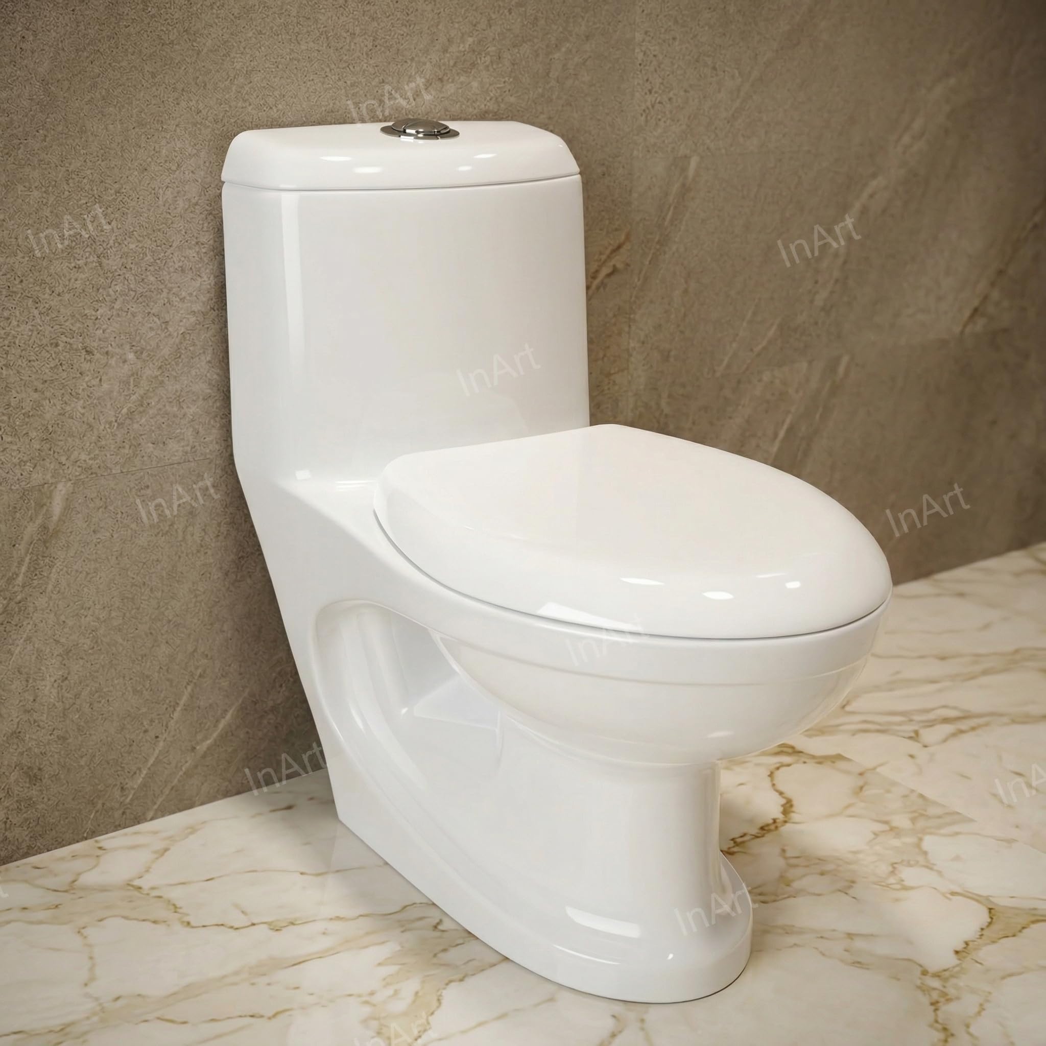 InArt Western Floor Mounted Ceramic One Piece Water Closet P Trap with Soft Close Seat Cover in White Color for Lavatory, Bathrooms,Toilets Oval Shape 2