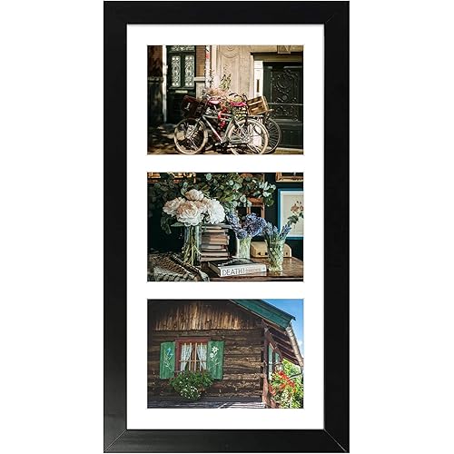 AUEAR, 7x14 Picture Frame, Solid Wood and High Definition Glass, Display Three 4x6 Photos with Mat or 7x14 Without Mat, Wall Display, Decorate Home or Office, Black