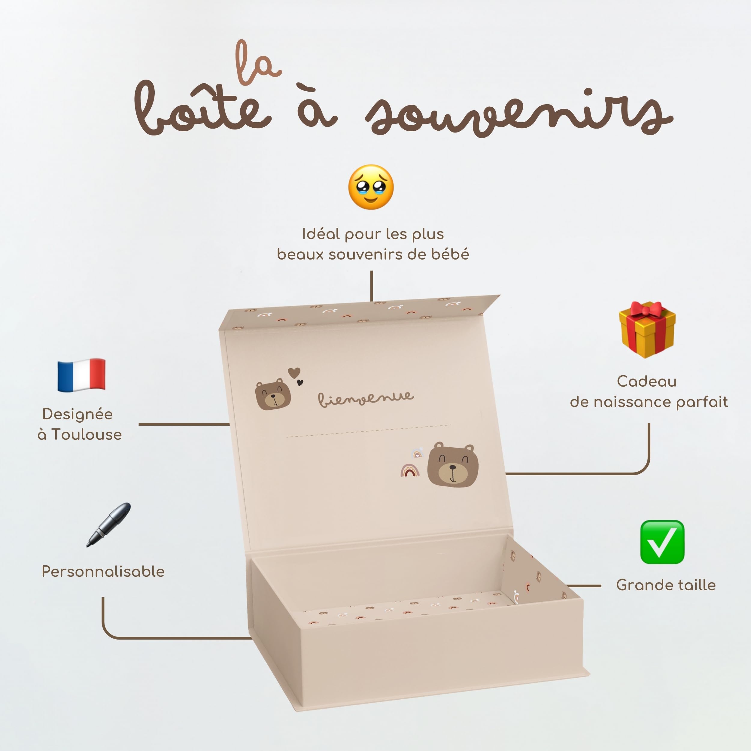 Keep'Love - Boîte à Souvenirs Bébé - Coffret de Naissance Boîte Souvenirs Enfant - Cadeau Naissance - Baby Shower - Personnalisable Prénom au Stylo (Boîte à souvenirs seule)