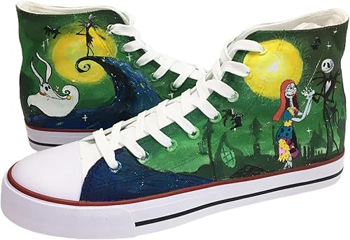 Jack and Sally Canvas Shoes Hand Painted Personalized Custom Sneakers High Top Women Men