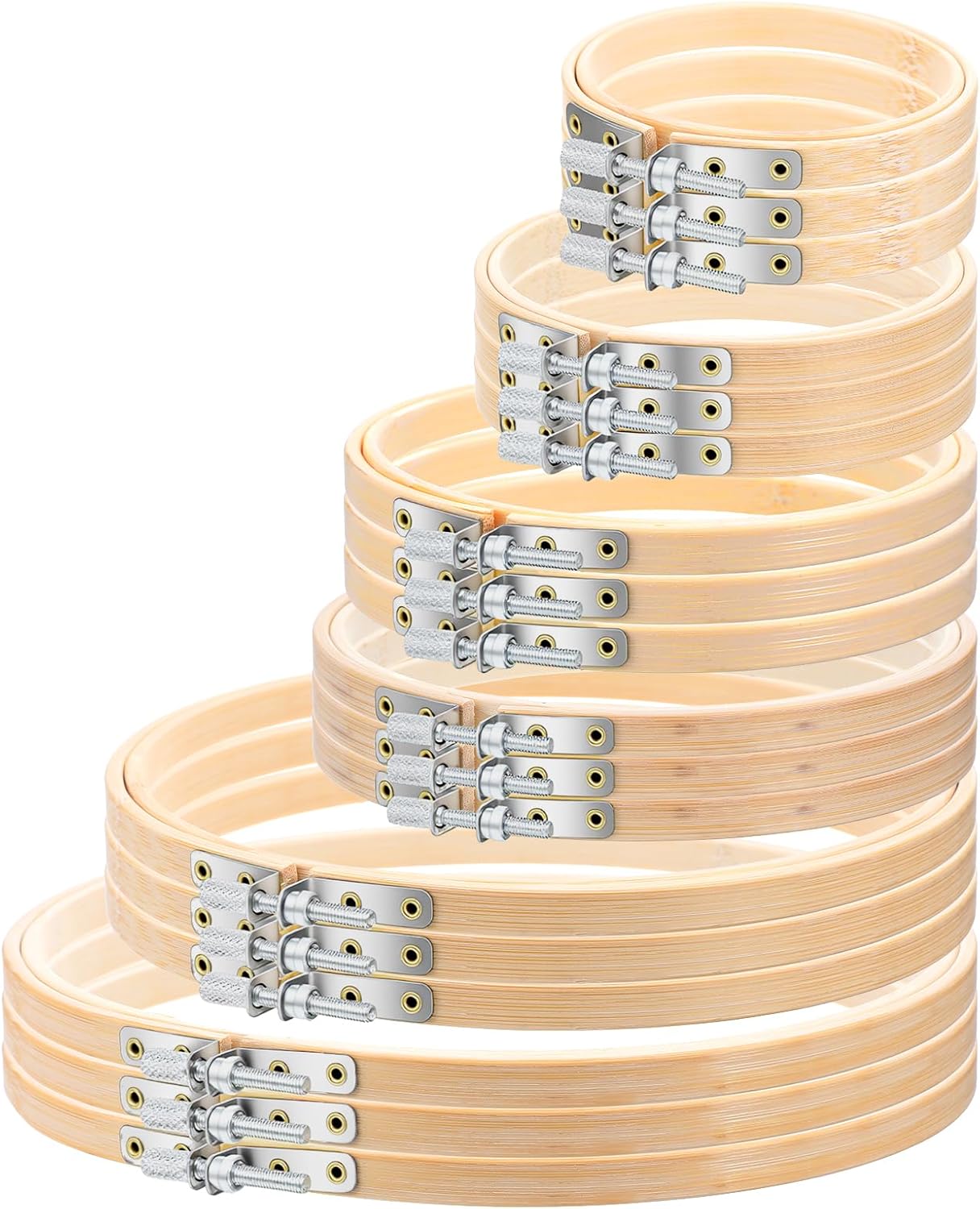 Ckhoid 18PCS Bamboo Embroidery Hoops Set, 3 inch to 8 inch Wood Circle Hoop Ring Cross Stitch Hoop for Embroidery, Cross Stitch, Sewing and Home Ornaments