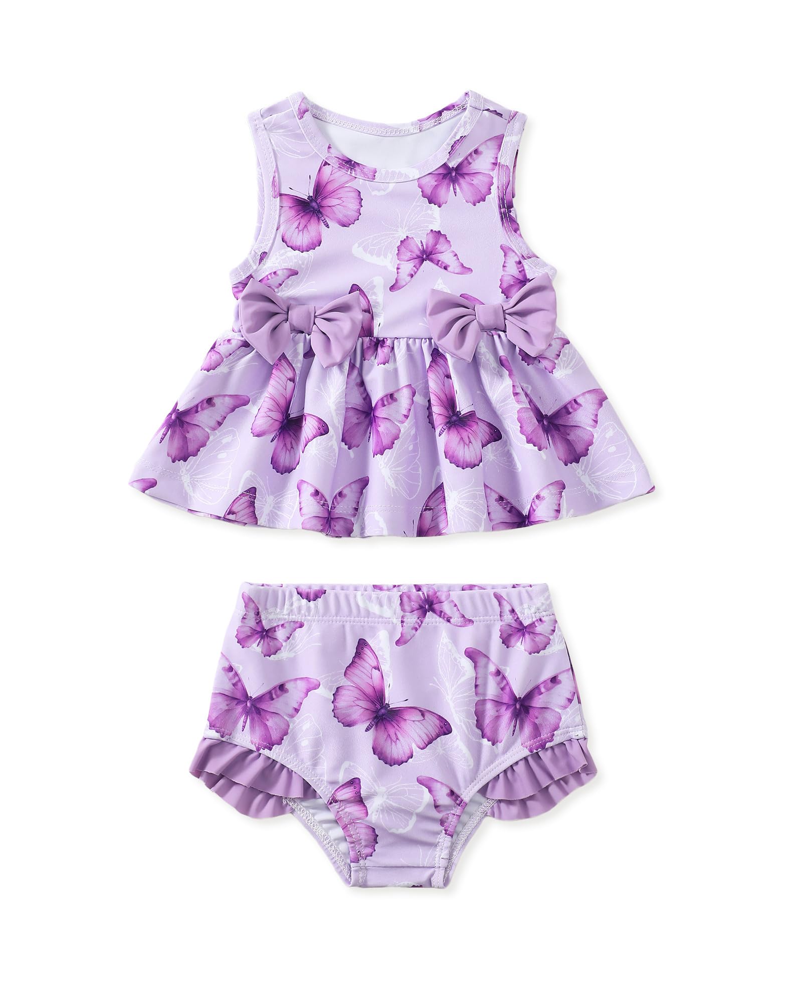 sweetabby Toddler Swimsuit Girl Baby Bathing Suit Ruffle Sleeveless Beach Swimwear with Shorts Two Piece Tankini Set