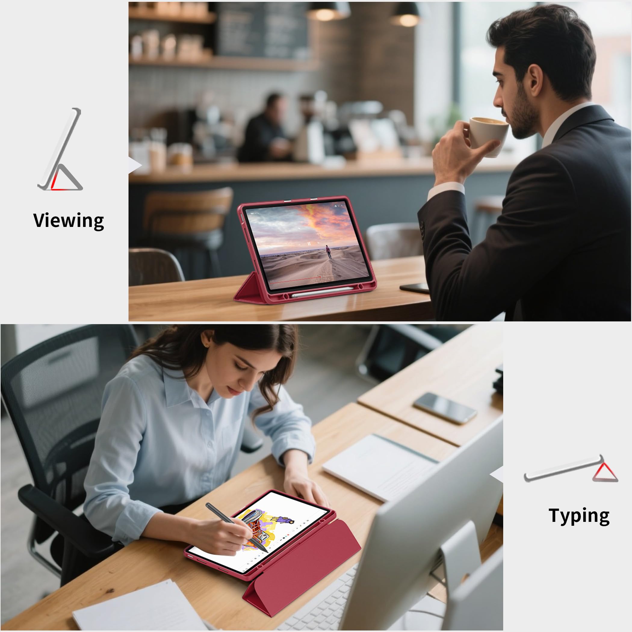 EasyAcc - Custodia per Lenovo Idea Tab, tablet da 11 pollici 2025 con supporto per penna TB-336ZU TB-336FU, ultra sottile con funzione di supporto, custodia in PU in pelle (Rosso vino)