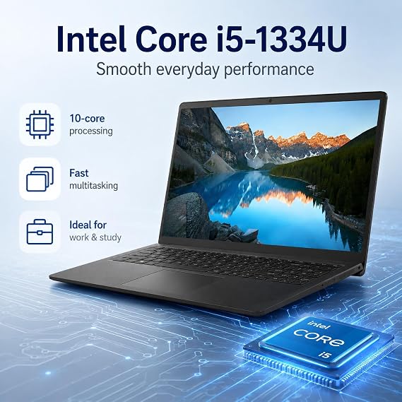 Dell 15 DC15250 15.6 FHD Touchscreen Laptop Intel Core i5-1334U, 16GB RAM, 512GB SSD, Intel UHD Graphics, Wi-Fi 6, HDMI, USB-C, SD Card Reader, Windows 11 Home, Carbon Black