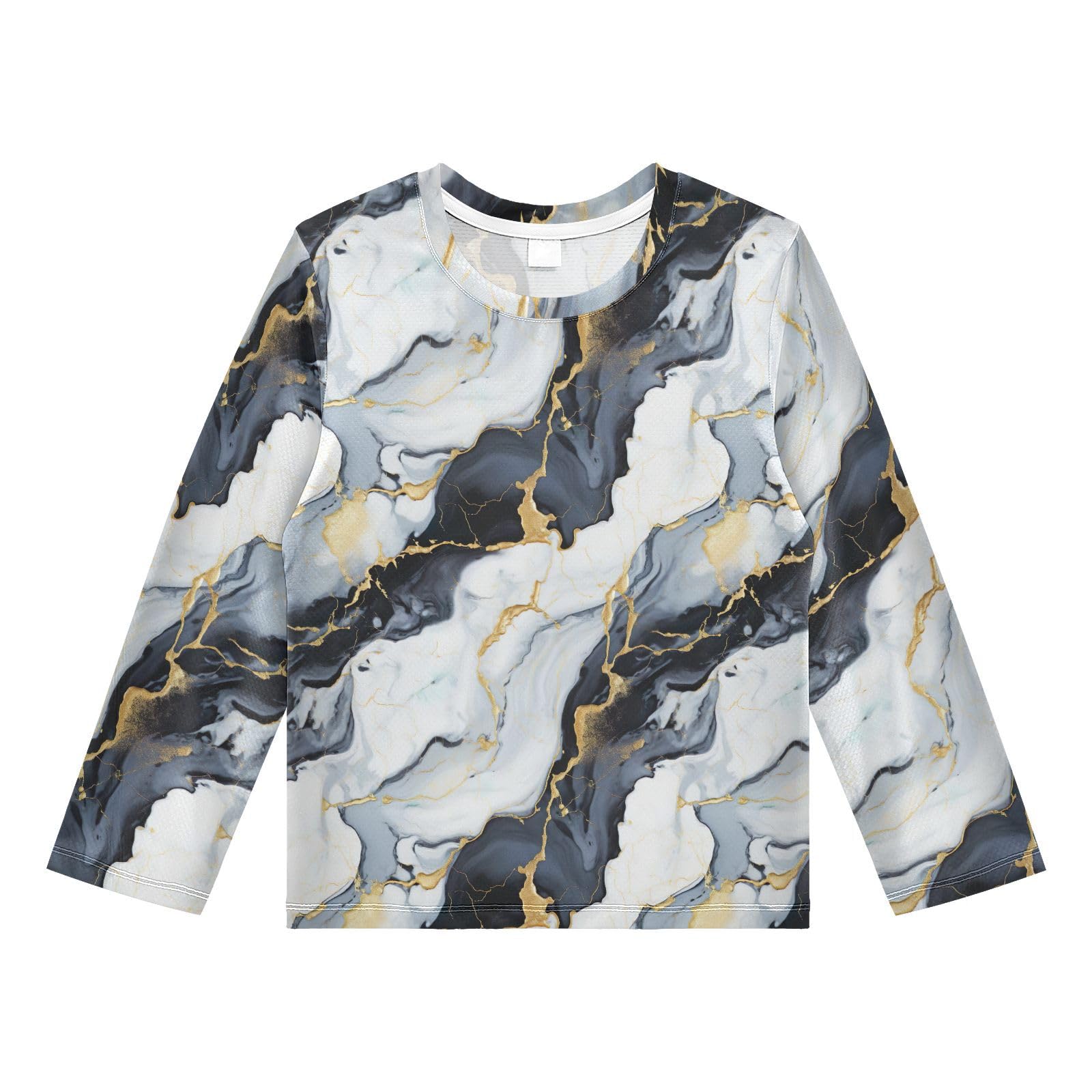 Abstract Marble Pattern Boys Rash Guard Swim Shirts Long Sleeve UPF 50+ Quick Dry Sun Protection Shirt Swimwear Surf Tops for Toddler Kid Fishing Swimming Outdoor 9-10T Multicolor