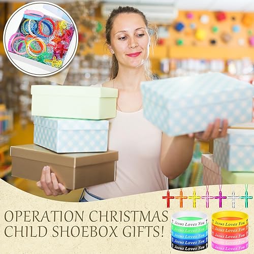 Miniatura 5 de Recuerdos de fiesta cristiana para niños a granel incluyen pulseras de silicona de Jesús te ama y collar de cruz de plástico para operación, caja de