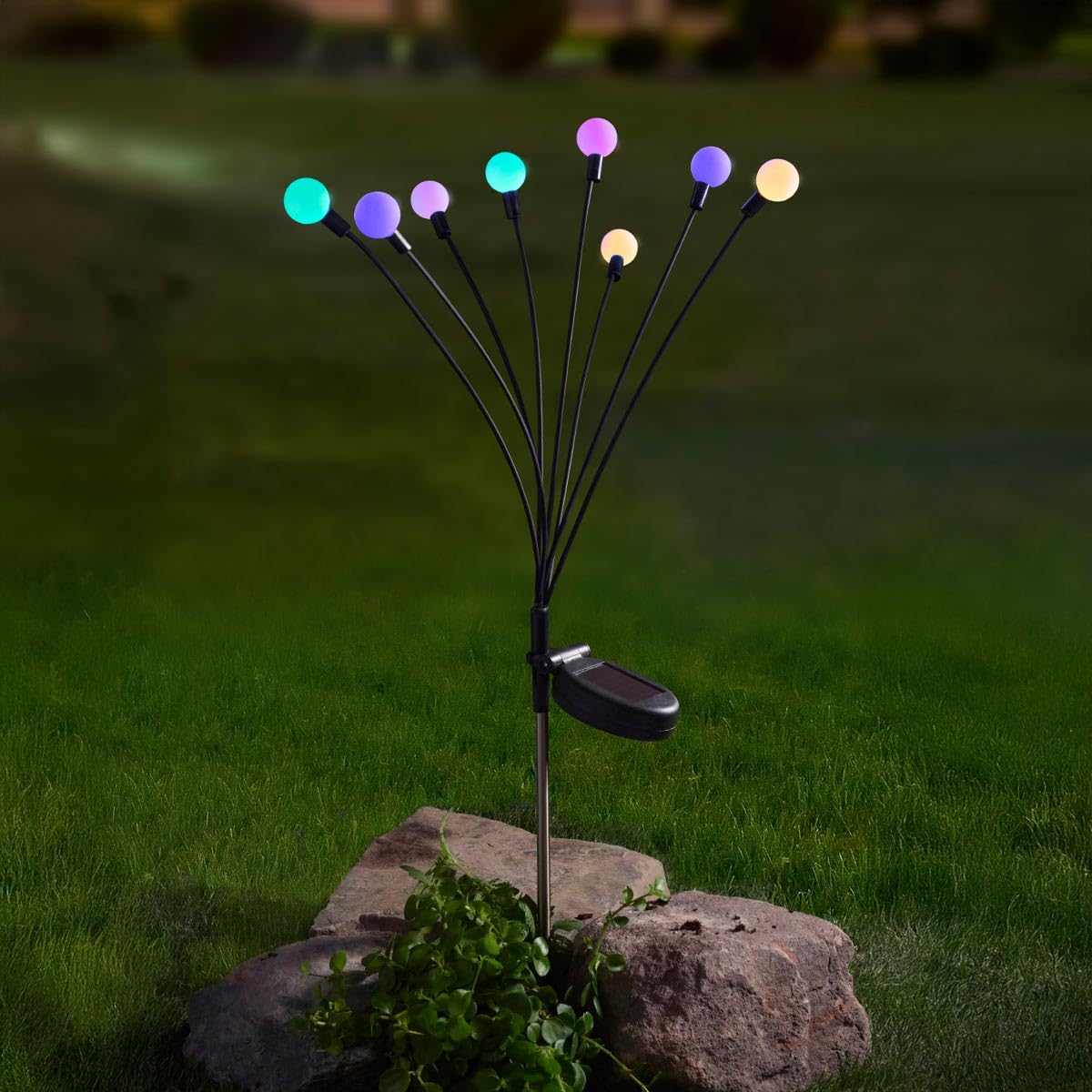 Festive Lights - 70cm Solar Garden Globe Stake Light, 8 Colour Changing Pastel LEDs - Weather Resistant Outdoor Decor, Adjustable Arms & Tiltable Panel - Auto Dusk to Dawn Glow for Pathways & Borders