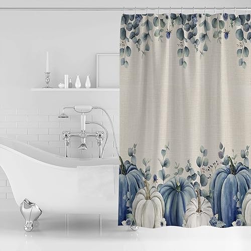 Miniatura 10 de Cortina de ducha de gnomos de Navidad azules, vacaciones de invierno, copos de nieve blanco, azul, impermeable, lavable, bohemio, lindo, divertido,