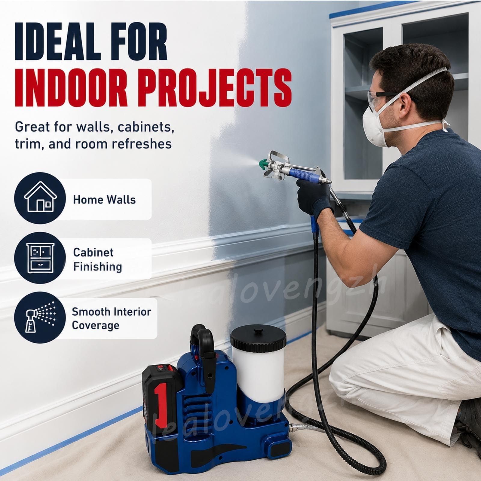 Pulverizador Airless de Alta Presión 550W, Equipo de Pintura con 2 Baterías, Cinturón, Depósito 1,2L y 6 Niveles para Reformas