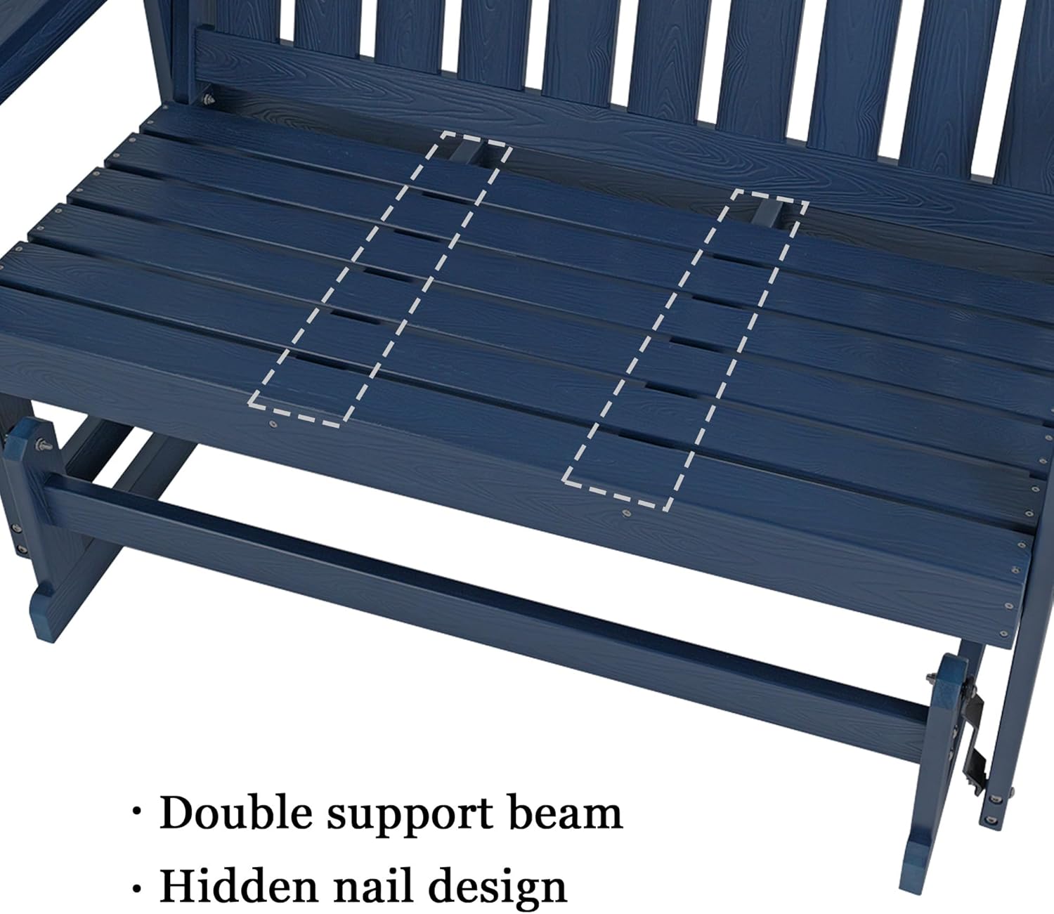 Poly Lumber Patio Glider, Durable HIPS Material, Weather-Resistant Swing Bench for Outdoor Porch Garden (Navy Blue, 2-Seater)