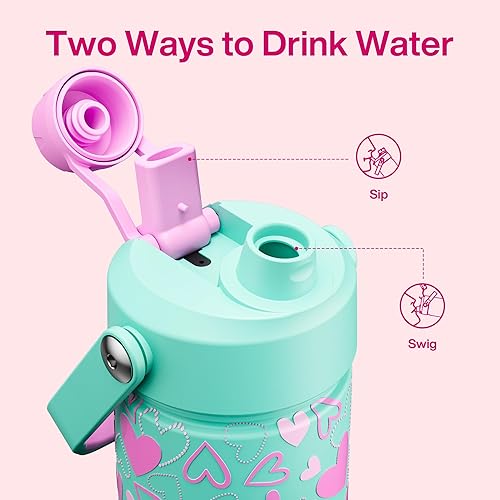 Miniatura 282 de ENCOOL Botella de agua aislada con popote, de acero inoxidable, a prueba de fugas, sin BPA, al vacío de doble pared que se mantiene fría durante 24