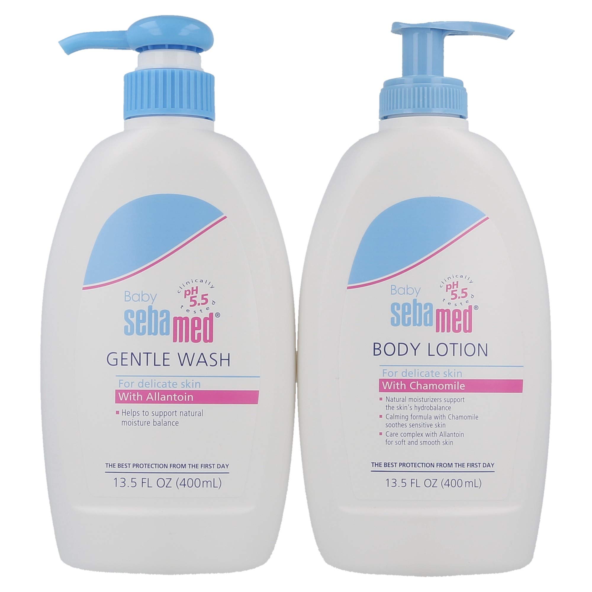 SEBAMED Baby Gentle Wash Extra Soft Ultra Mild Hydrating Cleanser and Baby Body Lotion 400mL Bottles with Pump Value Pack