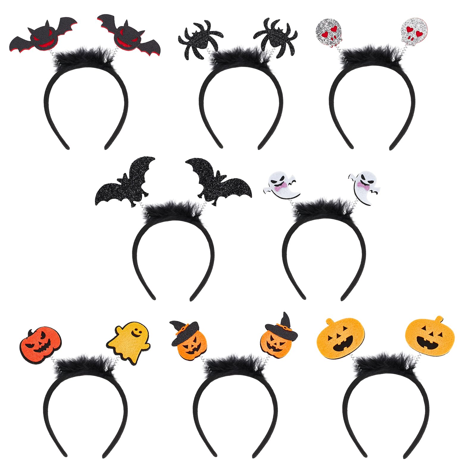 NICENEEDED 8 PCS Halloween Headbands, Spider Web Bat Witch Devil Hair Band Bat Pumpkin Hair Hoop